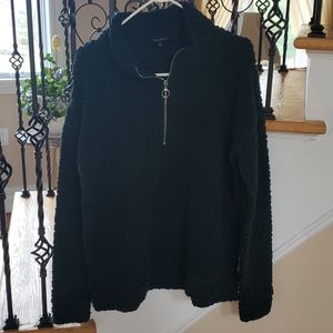 Oversized forest green plush quarter zip sherpa